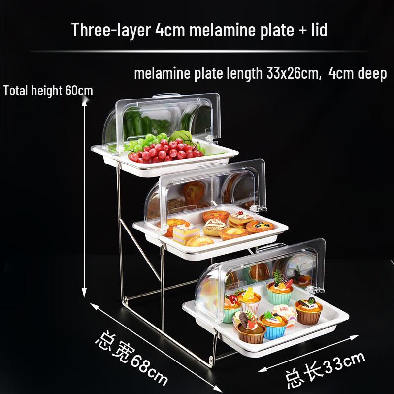 3-Tier Rectangular Buffet Serving Tray with Lid