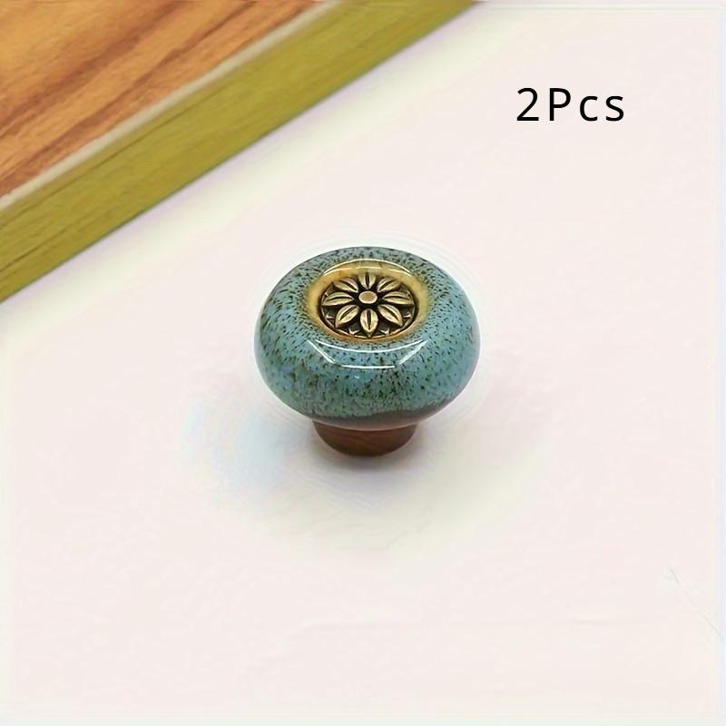 2 Pieces Colored Ceramic Cabinet Knobs, Leopard Glass Round Single Hole Pulls with Mounting Hardware for Closets, Drawers, Wine Cabinets