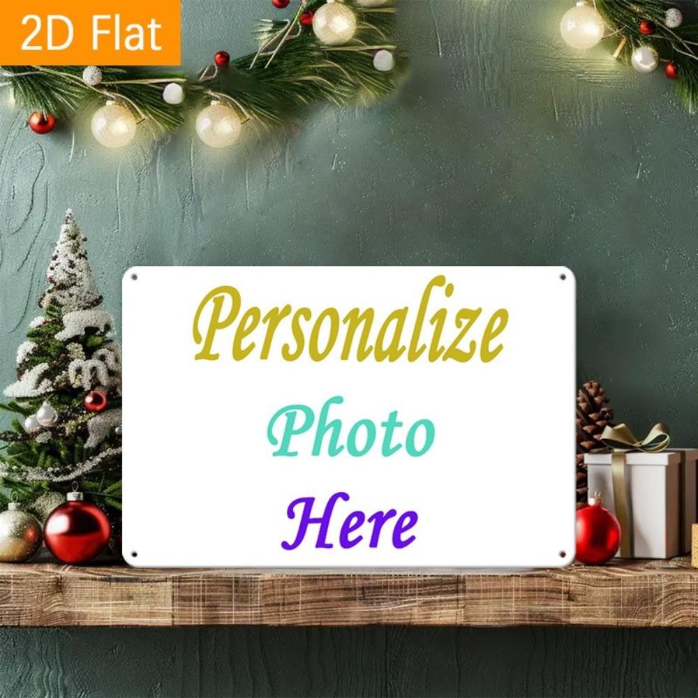 Custom 2D Flat Tin Plaque, 1pc Pre-drilled Corner, Personalized Photo Gift for Anniversary Birthday Home Wall Decor