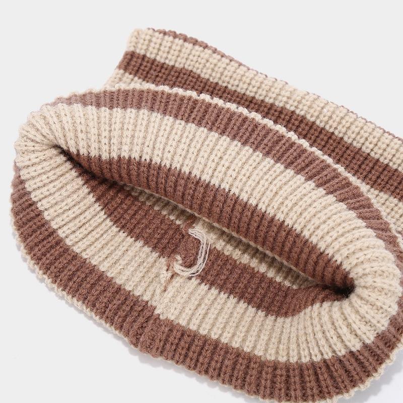 Black and White Striped Cat Ear Hat Thermal Pullover Hat Knitted Hat Fashionable Versatile Cold Hat