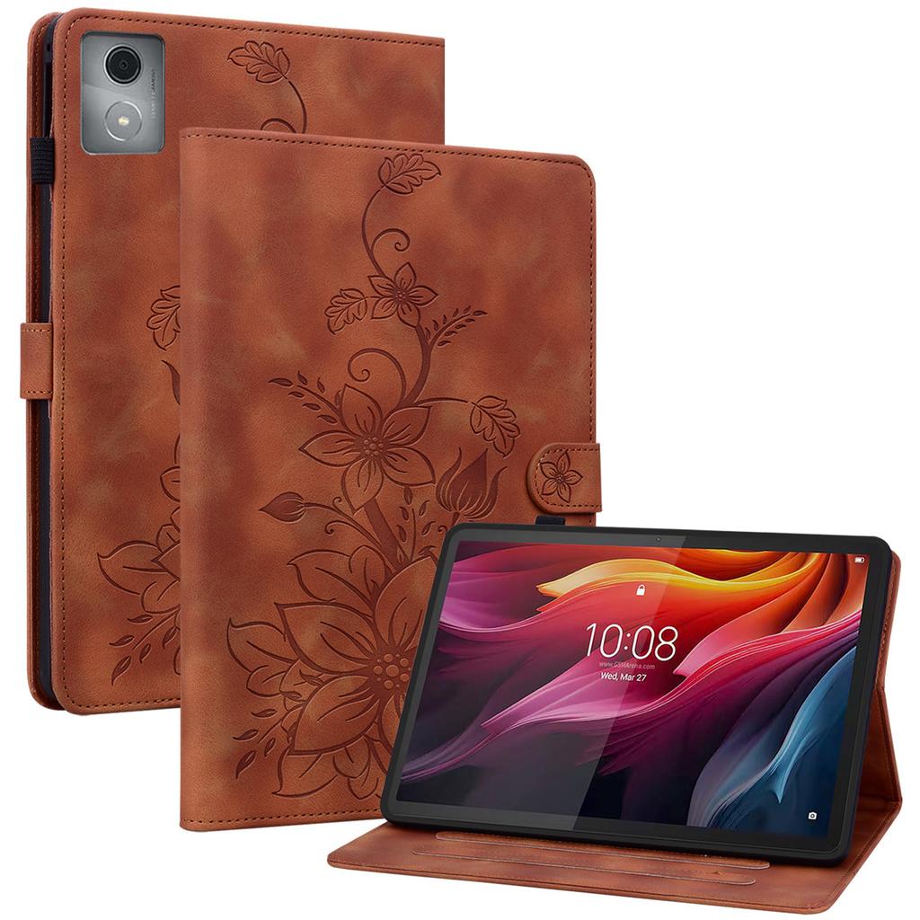 Pro Lenovo Tab K11 Plus Pouzdro Vzorek Lotosového Květu Slot pro Karty Kožený Kryt na Tablet