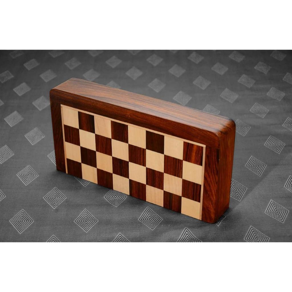 Wooden Handcrafted Foldable Magnetic Chess Board Set with Magnetic Pieces and Extra Queens for 2 Players Kids and Adults
