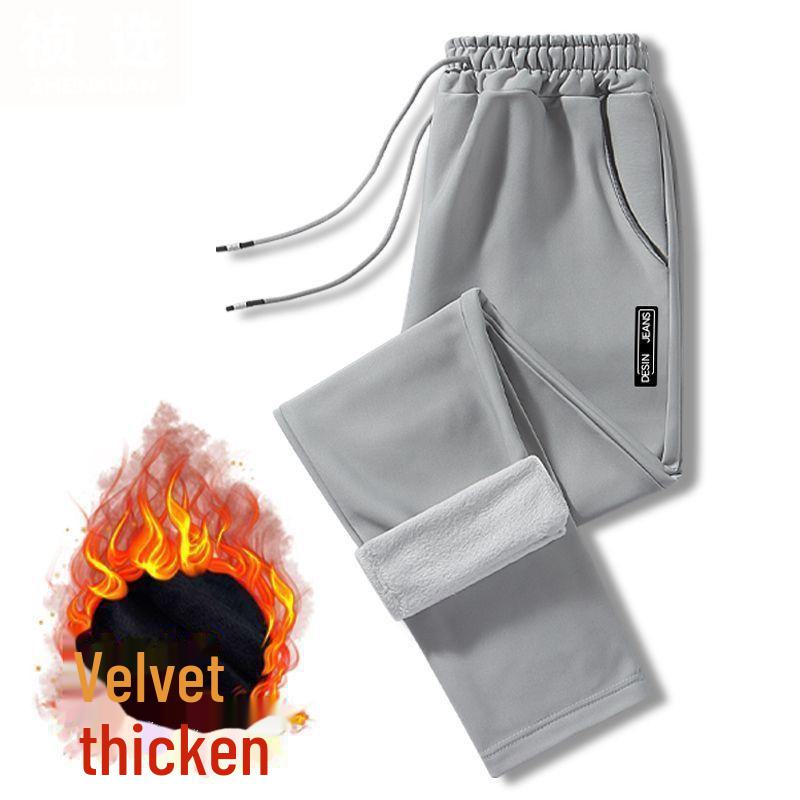 Pánské plusové sametové zateplené ležérní kalhoty: Podzim/Zima Volné, Rovné, Slim Tepláky