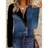 Top da donna elegante con cerniera e stampa a maniche lunghe, alla moda e versatile per l'abbigliamento casual e da ufficio autunnale e invernale, lavabile in lavatrice