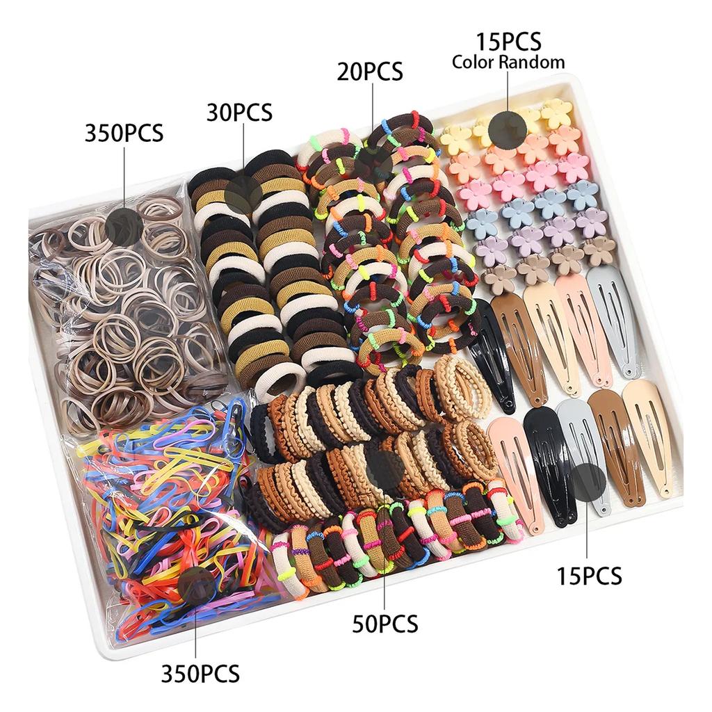780-1800Pcs Girls Colorful Hair Bands Set Nylon Elastic Rubber Band Satin Children Ponytail Holder Kids Styling Tools