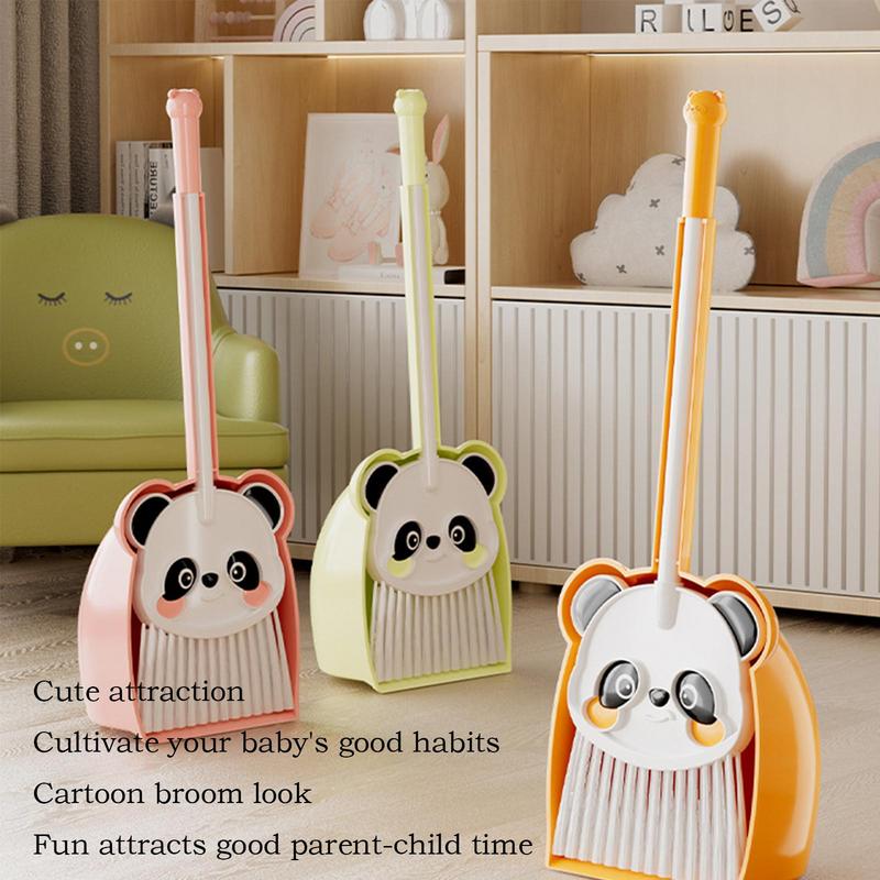 Small Broom Dustpan Set Cute Panda Toddler Broom and Dustpan Combo Housekeeping Helper Combo Pretend Play Cleaning supplies