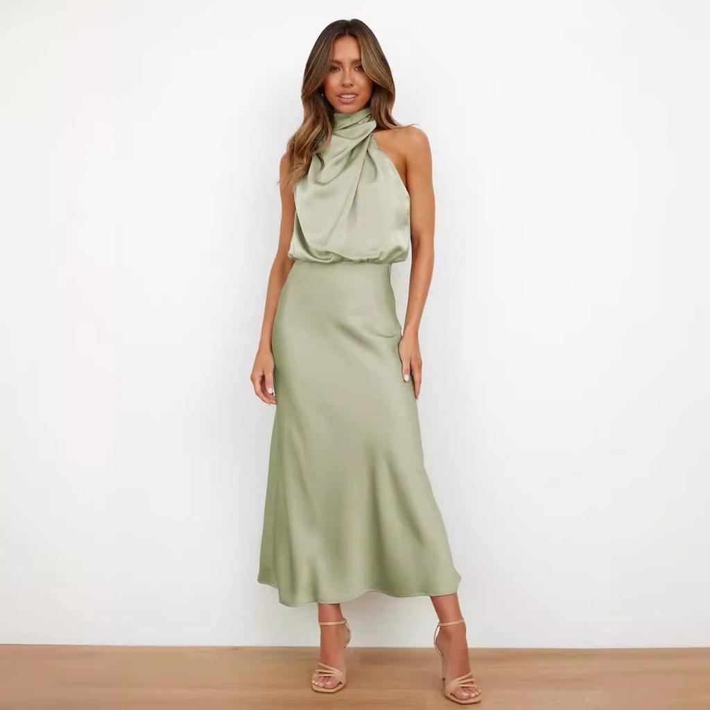 Elegant Satin Sleeveless Evening Dress - European & American Style, 2023 Spring/Summer Collection