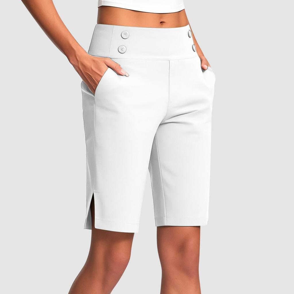 Women's Cropped Pants, Stretch Knee Length Training Yoga Pants, Casual Stretch Waist With Pockets, Jogging Pants