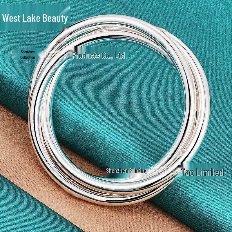 

Женский серебряный браслет с тройным кругом: Ювелирные изделия из сплошных многокруговых элементов от West Lake Beauty серебряный