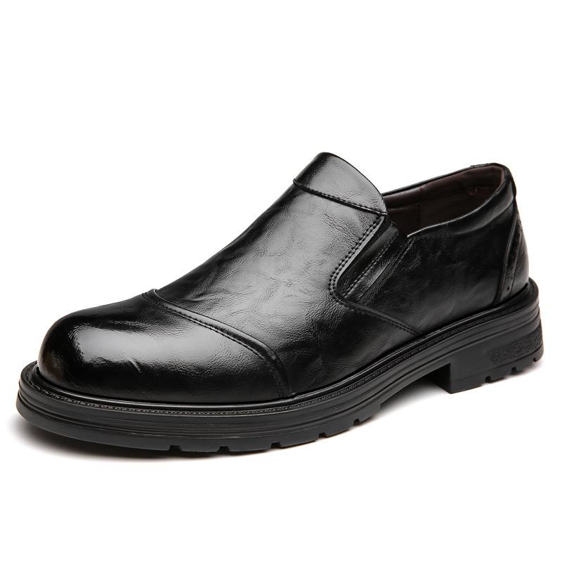 

Men s dress leather shoes cowhide retro platform British business round head one pedal foot cover leathershoes 44 чорний