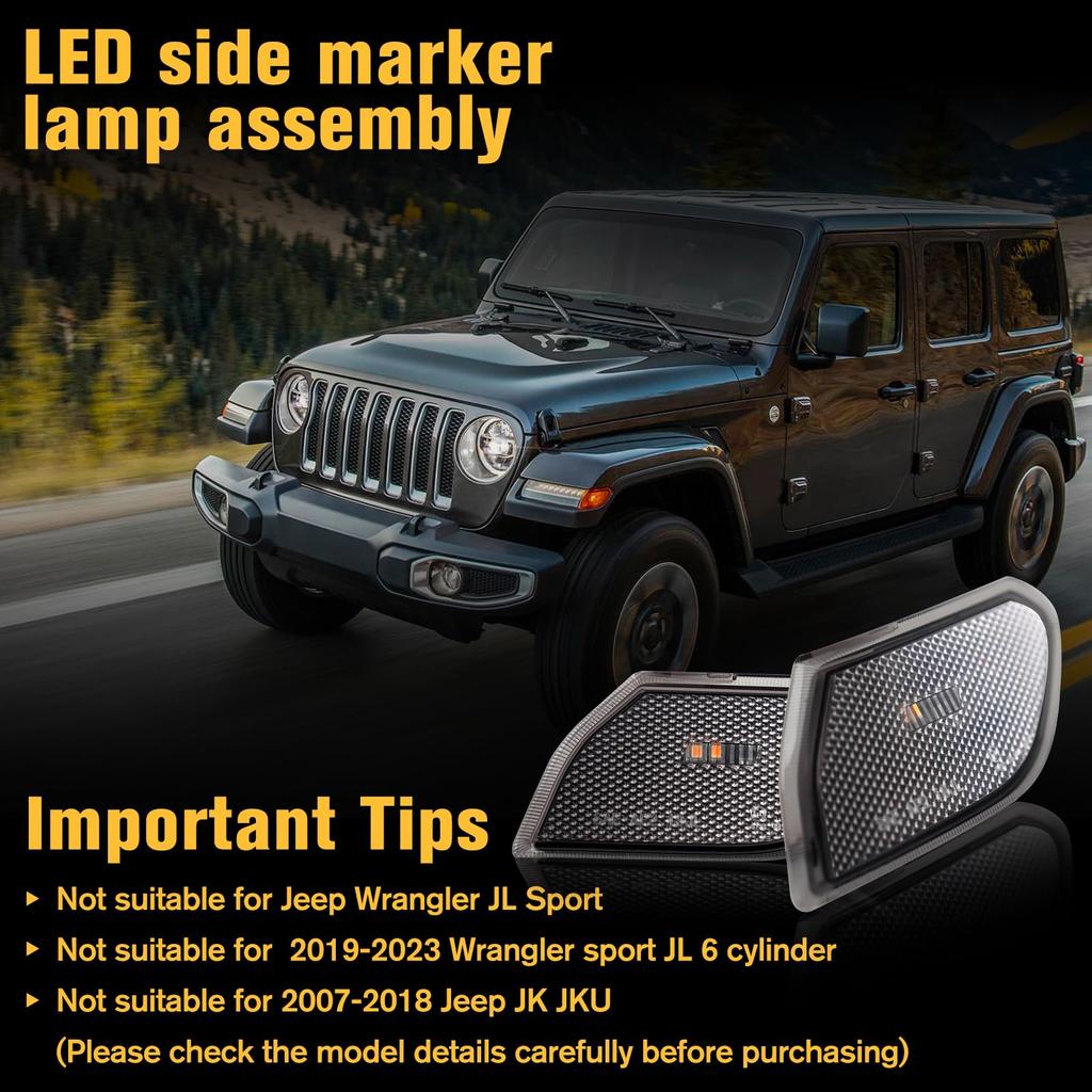 LitMiRaCle LED Seitenmarkierungsleuchte mit Rauchglas für Jeep Wrangler JL & Gladiator JT