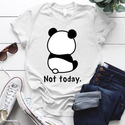 Cute Panda Not Today Printed T-Shirts For Women Short Sleeve Funny Round Neck Tee Shirt Casual Summer Tops
