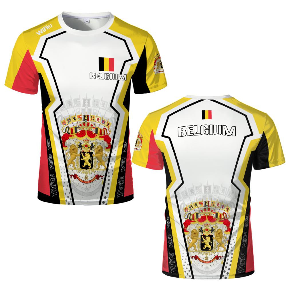Belgian Flag Print T-shirt Belgium Emblem Graphic Breathable Quick-drying Football Jersey Men's Women's Casual Streetwear