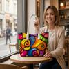 Colorful Graffiti Print Casual Tote Bag Portable Large Capacity Daily Use Shoulder Bag for Outdoor Shopping