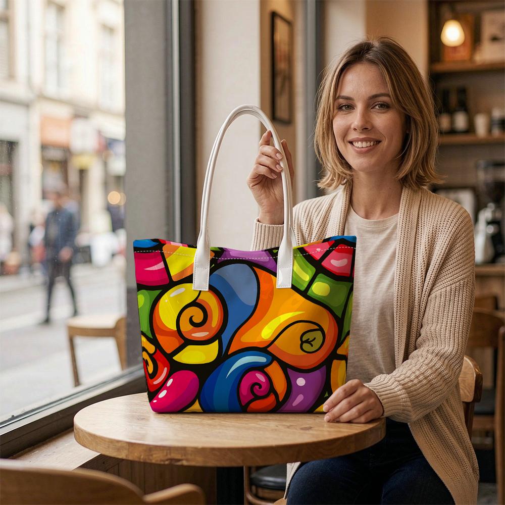 Colorful Graffiti Print Casual Tote Bag Portable Large Capacity Daily Use Shoulder Bag for Outdoor Shopping