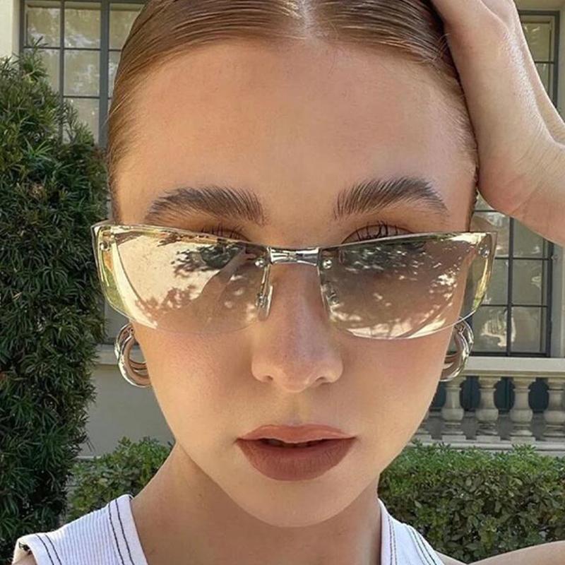 Wrap Around Y2K Sunglasses for Women Men Shield Flat Top Sunglasses Futuristic Frameless Gradient Lens Sun Glasses Eyewear
