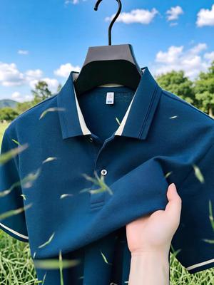 Men's Breathable Cotton Polo Shirt: Short Sleeve, Skin-Friendly, Light Business Casual, Lapel T-shirt, Versatile Base Layer Top.