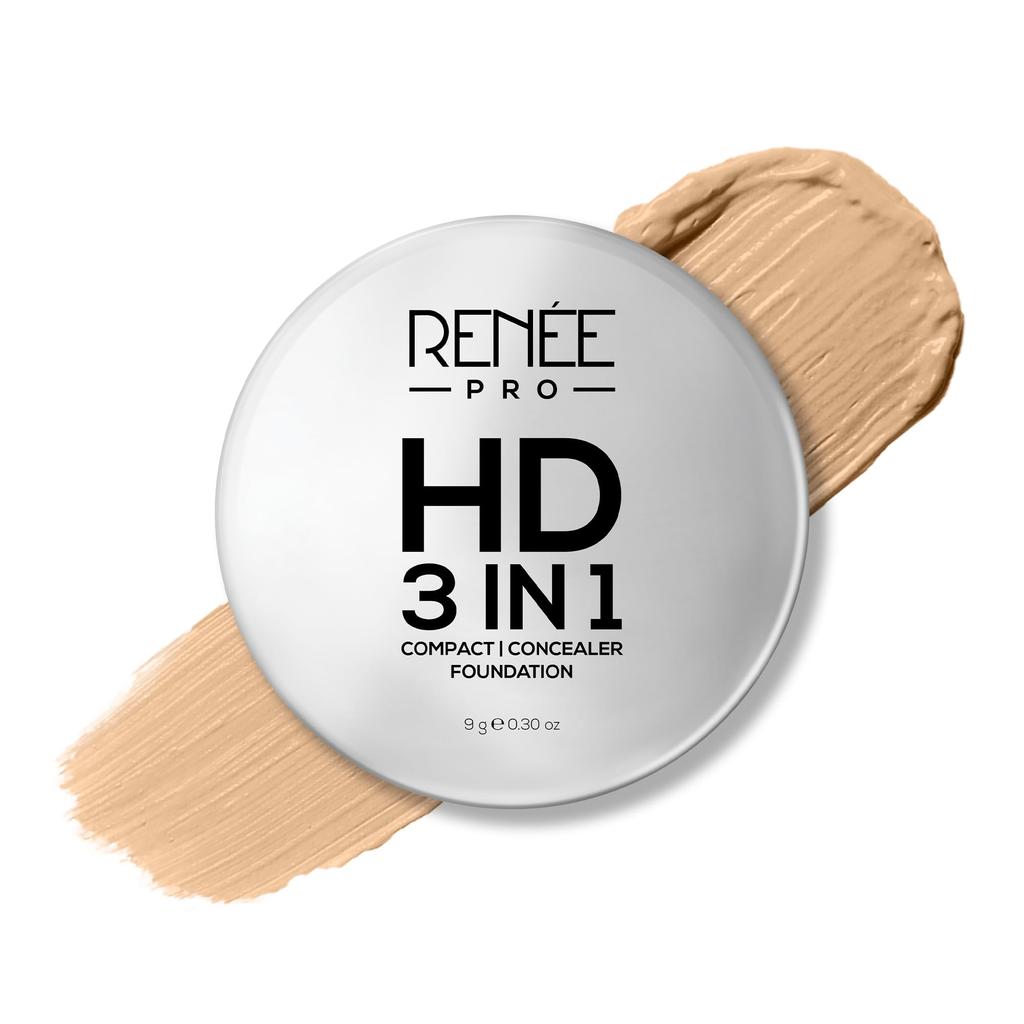 RENEE PRO HD 3 In 1 Compact,Concealer, Foundation - Ivorie, SPF 20, Matte Finish, High Coverage, Ultralight & Silky Smooth Finish, Enriched With Vi