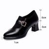 6cm Comfortable Deep Mouth Soft Leather Shoes Women Pumps 2025 Spring Med Block Heels Shoes for Office Mom Model Daily