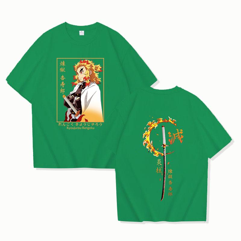 Horké Nové Anime Rengoku Kyoujurou Potištěná Pánská Letní Trička s Krátkým Rukávem Kulatý Výstřih Ležérní Letní Unisex Top
