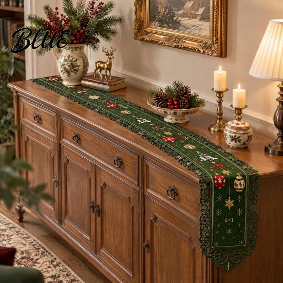 Weihnachts-Esstisch Saisonale Geschenke Rand Vintage mit Hohl-Accessoire Läufer Feiertagsläufer für die Familie