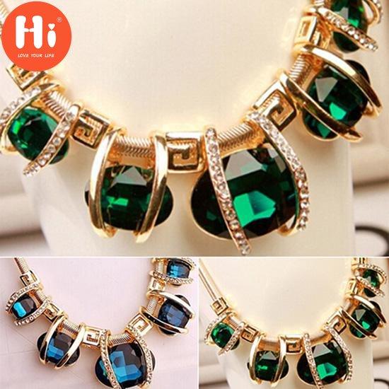 Hi Fashion Femei Pandantiv Cristal Lanț Auriu Choker Declarație de frumusețe Colier bavetă