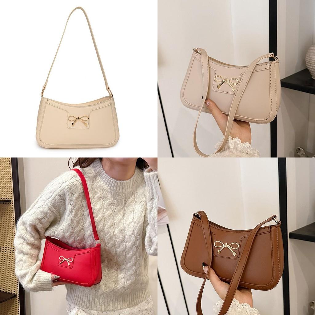 Stylish Retro Solid Color Bowknot Shoulder Bag For Women Perfect For Casual Commuting