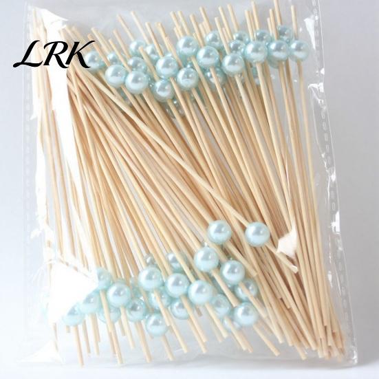 Food-safe Disposable Picks 100PCS Fruit Tags, Pearl Decor Bamboo Sticks, Sharp Tip Tags Luxury Style Skewers, for Cocktails Dessert Cakes Afternoon