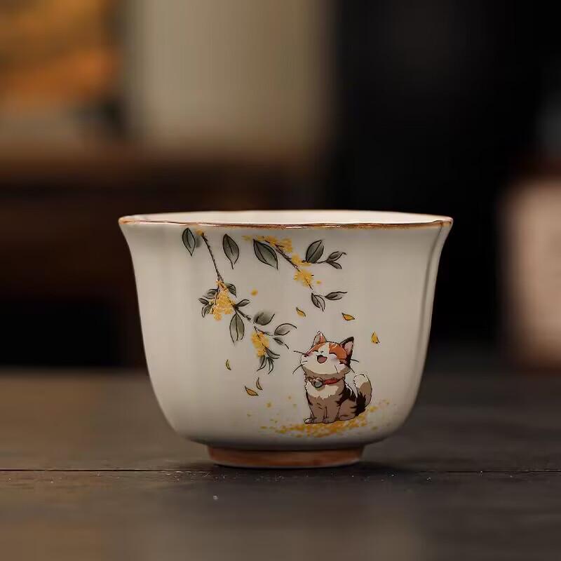 

OLOEY Ru Kiln Cute Cat Ceramic Tea Cup