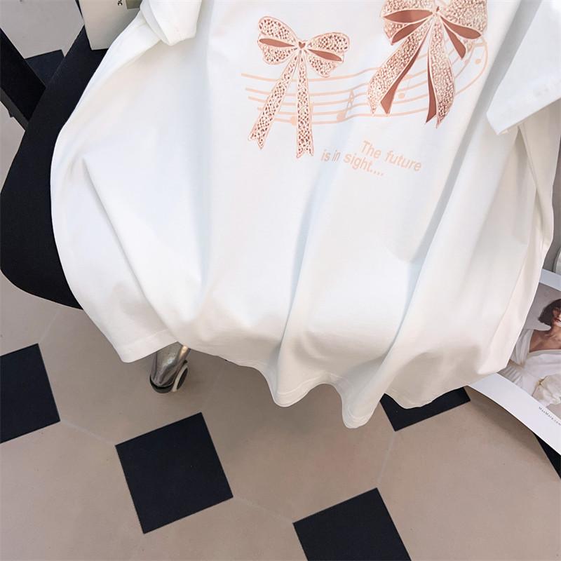 Women's Plus Size Loose Mid-Length Round Neck Short-Sleeve T-Shirt (Sizes 200/300/350 Jin)
