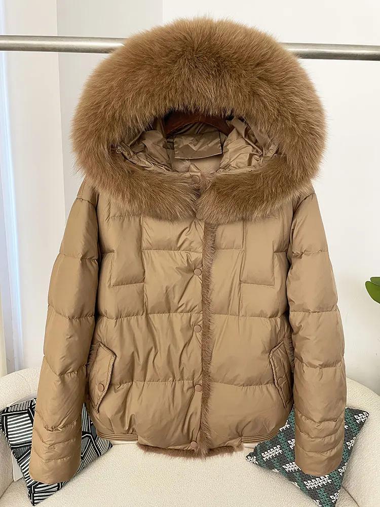 OFTBUY Winter Women Coat Real Natural Fox Fur Collar Thick Warm Jacket Casual White Duck Down Hooded New Outwears Streetwears