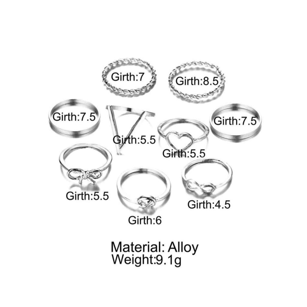 Oxidised Plated Combo of 9 Rings For Women