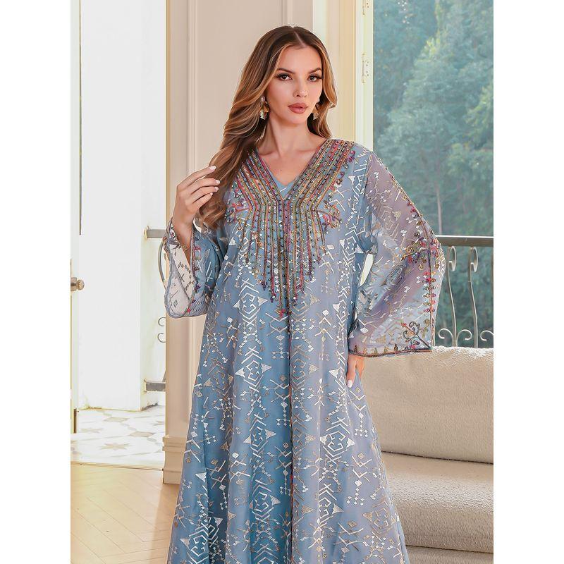 2025 New Arrival Indonesia Summer Middle East Plus Size Embroidered Mesh Fairy Dubai Robe Tourism Dress Dress