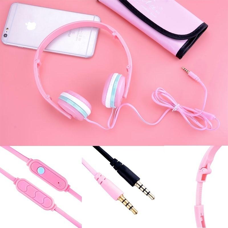 Jente Søt Farge Hodetelefoner Sammenleggbare Hodetelefoner Rosa Hodetelefoner med MIC for Xiaomi Student Barn Bursdagsgaver
