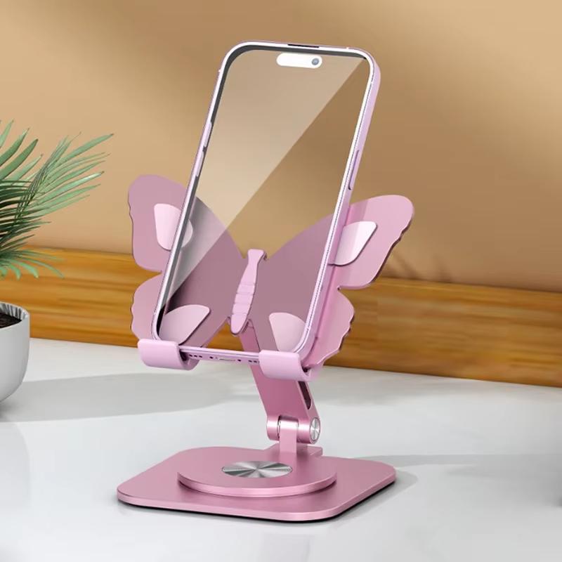

Foldable Aluminum Phone Holder: Portable Desk Stand for Streaming and Binge-Watching Butterfly розовый