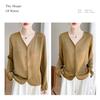 Women's Luxury Satin Blouse Long Sleeve Loose V-Neck Shirt Spring and Summer