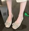 2024 Spring Woman Elegant Square Toe Sequins Kawaii Ballet Flats Designer Luxury Mary Jane Female Shoes Party Shoes