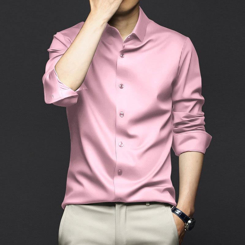Loose Silk Satin Shirt Men Brand Long Sleeve Men Dress Shirts High Quality Business Bottoming Shirt
