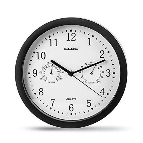 Horloge Murale - ELBE - RP-1005-N - 25 Cm - Thermomètre - Hygromètre - Noir