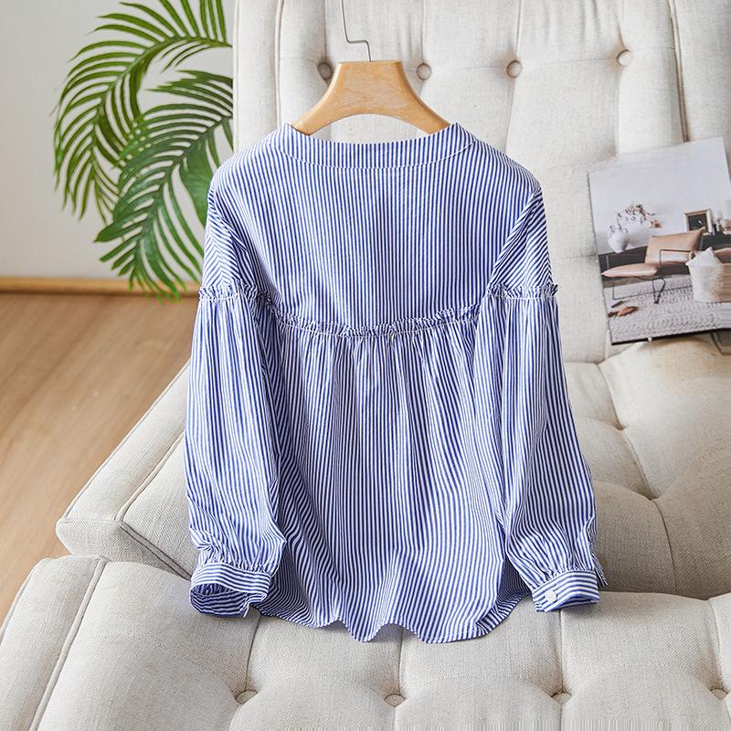 Crew Neck Top Women's New Korean Version Fashion Loose and Thin Fungus Edge Pure Cotton Shirt