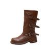 Martin boots women's retro brown round head pleated belt buckle locomotive boots 2025 new versatile thick-soled thick-heeled short boots