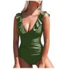 Women Swimwear V-neck Solid Color Ruffled One-Piece Swimsuit