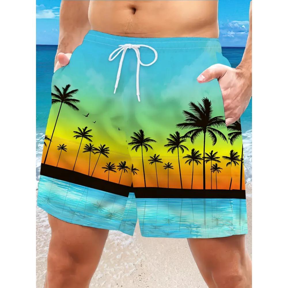 Trendige Strandshorts mit Palmenmuster für Herren Mode Sommer Urlaub 3D Gedruckte Kurze Hose Lässige Übergroße Badeshorts