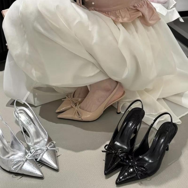 2025 Summer New Fashion High Heel Shoes Women  Pointed Toe Shoes Dresses Sandals Summer Women Elegant Sex Appeal Bow Sandal