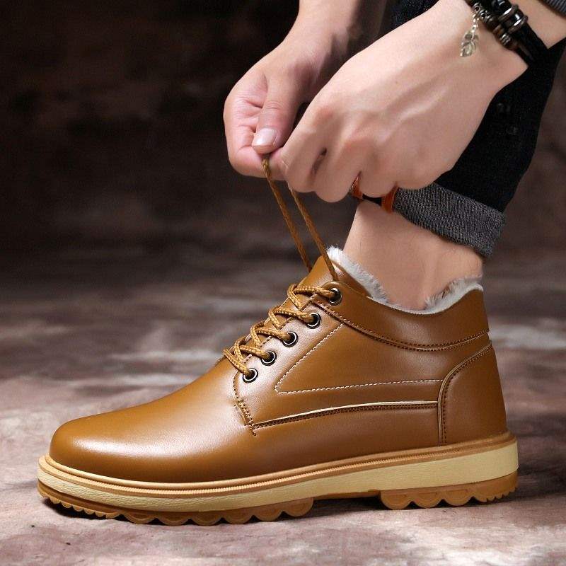 Cotton Shoes Men's Autumn Warm Casual Men's Leather Shoes Korean Version Waterproof Work Shoes Dad Shoes