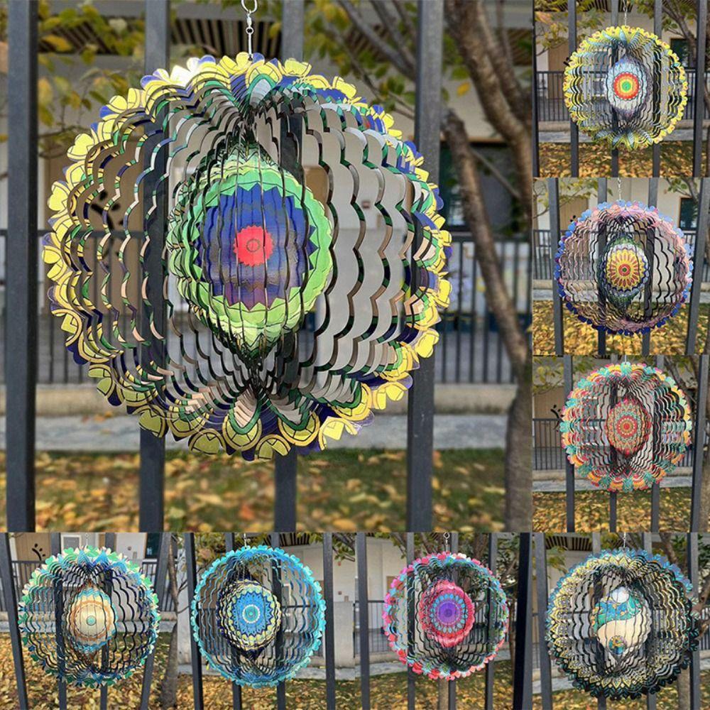 Iron 3D Rotating Wind Wheel Creative Wind Chime Craft Garden Decoration Pendant  Room