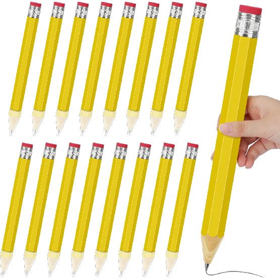 4 Pack Jumbo Wooden Pencils 13.5 Inch Funny Giant Novelty Pencils for Gag Gifts, School Props, Birthday Parties, Decorative Use & Art Projects, Home
