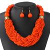 Bohemian Layer Beaded Necklace and Earrings Set Plastic Jewelry for Women Music Festival Beach Party Accessories