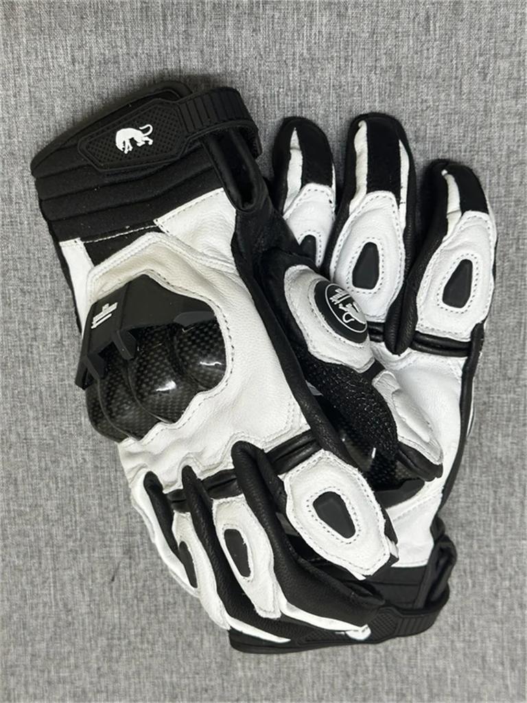 Men's Black Racing Motorcycle Gloves Genuine Leather White Road Riding Touch Screen Summer Winter Motorbike Team Gloves