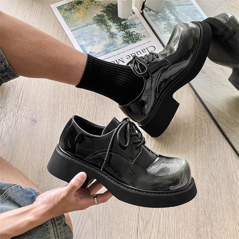 Men's round head platform heightening leather shoes 2025 new versatile casual big head Martin shoes 9522-J